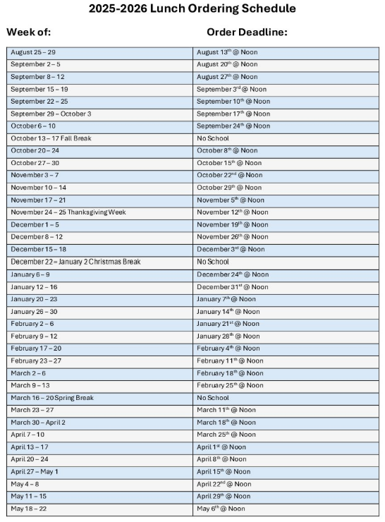 lunch program dates 25-26
